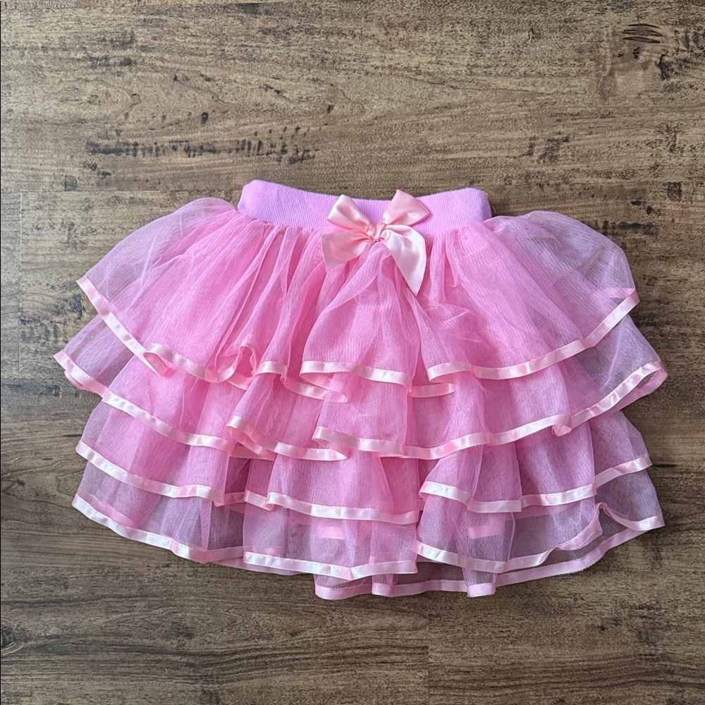 Pink Layered Tulle Skirt with Bow